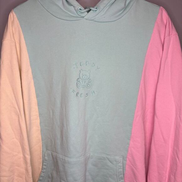 Teddy Fresh Mens Streetwear Pastel Colorblock Embroidered Hoodie Sz L - Picture 2 of 7